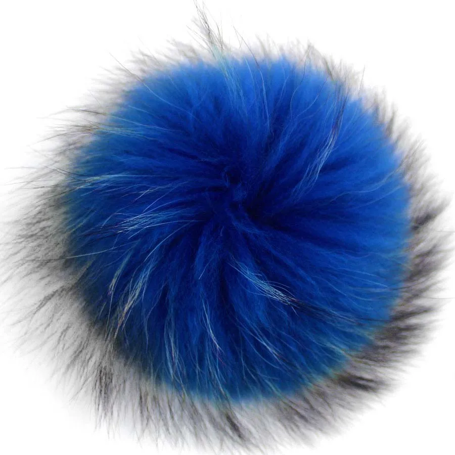 DIY 14-15 см натуральный серый черный белый мех енота помпон s шарики для вязаной шапки зимние шапочки помпон из натурального меха лисы - Цвет: royal blue