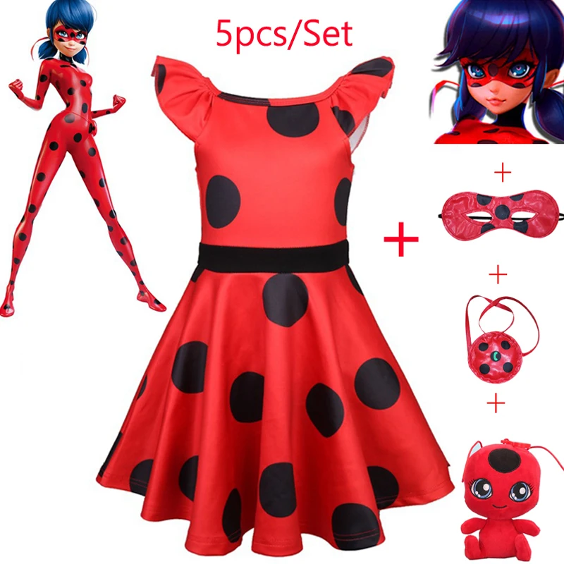 

2019 New Baby girls Lady Bug Red Dot birthday Party Dress princess Costume Kids Girl Clothes Moana Ladybug Cosplay Dresses 3-10Y