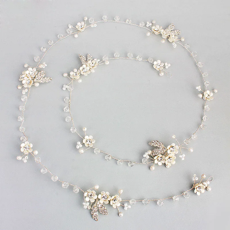 

Floralbride Проводные Стразы с кристаллами, Пресноводный Жемчуг, цветок, свадебная тиара, повязка на голову, свадебные аксессуары для волос, лоза