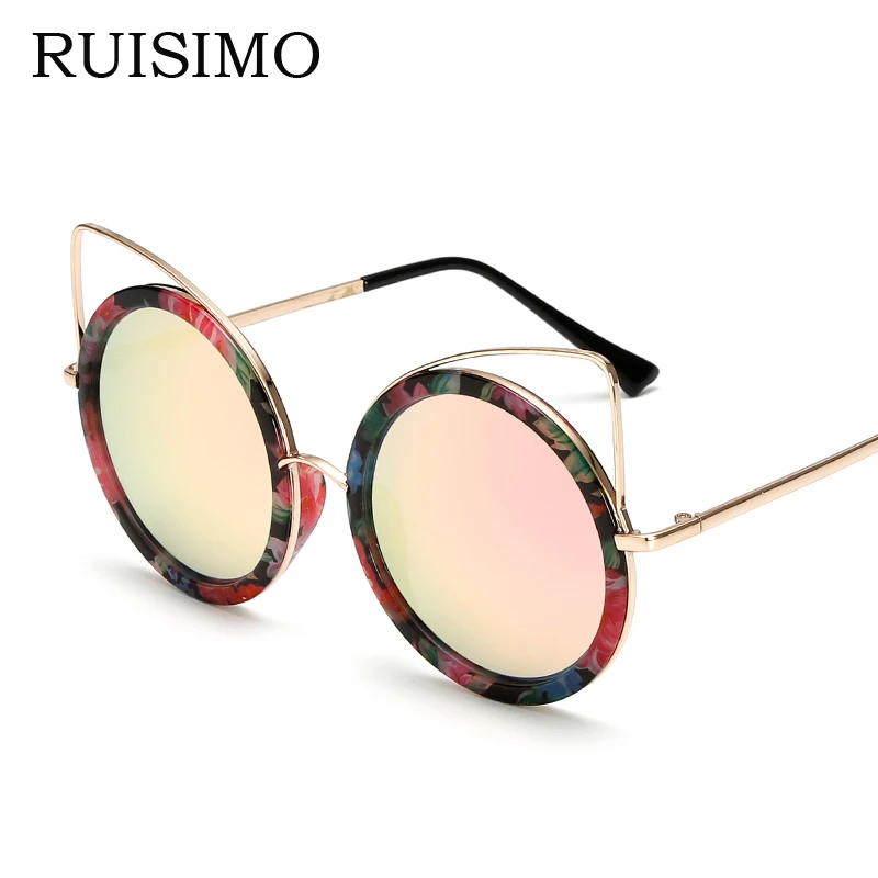 Ruisimo круглый кошачий глаз зеркало Солнцезащитные очки для женщин Для женщин twin-лучей Солнцезащитные очки для женщин бренд Дизайн Защита от