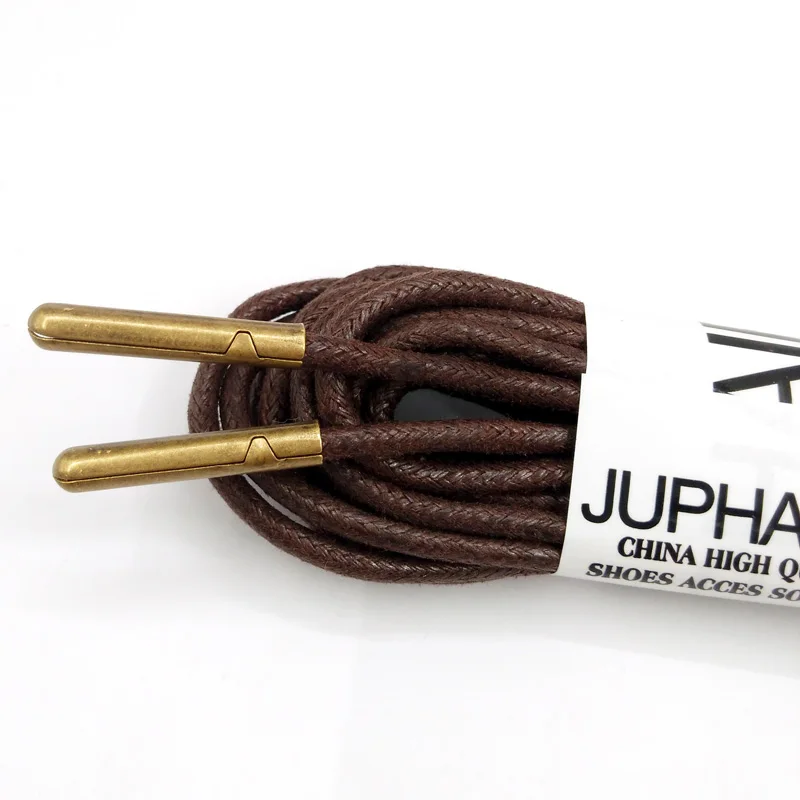 1-12 Pairs Brown Mens High Quality Unise Laces Waxed Round Shoelaces Sneaker Solid Polyester Twisted Shoes Metal Head Shoelaces