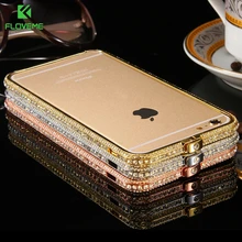 FLOVEME Shiny Rhinestone Bumper For iPhone 6 Plus Case Glitter Aluminum Case for iPhone 6 6s Metal Diamond Mobile Phone Cases