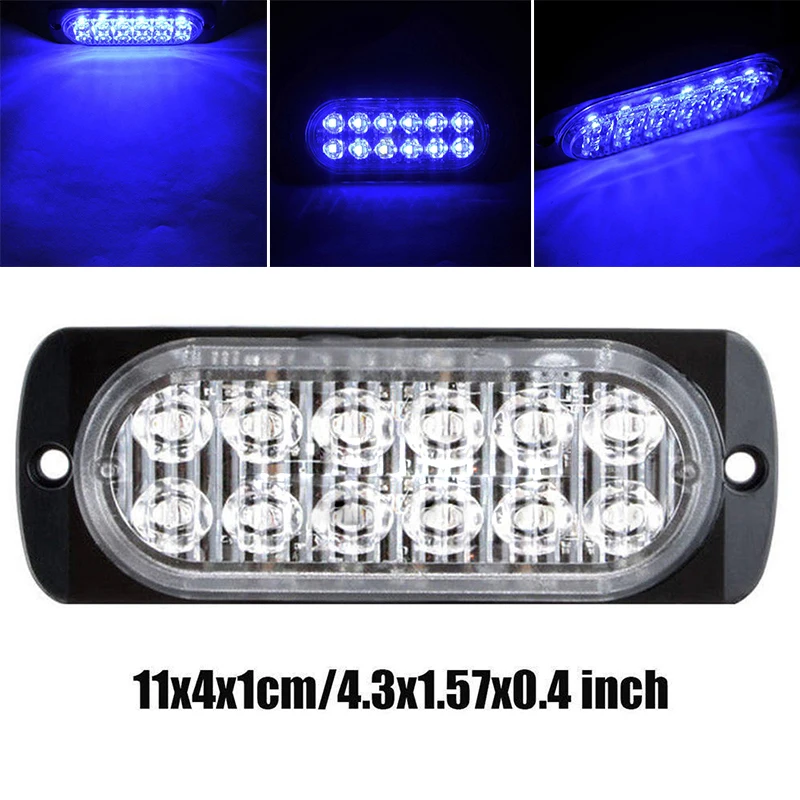 2 шт. 11*4*1 см 12LED 12 V-24 V 36 W 6000-7000 K синий автомобиль внедорожник Грузовик аварийного Предупреждение проблесковый маячок одни мигающие огоньки