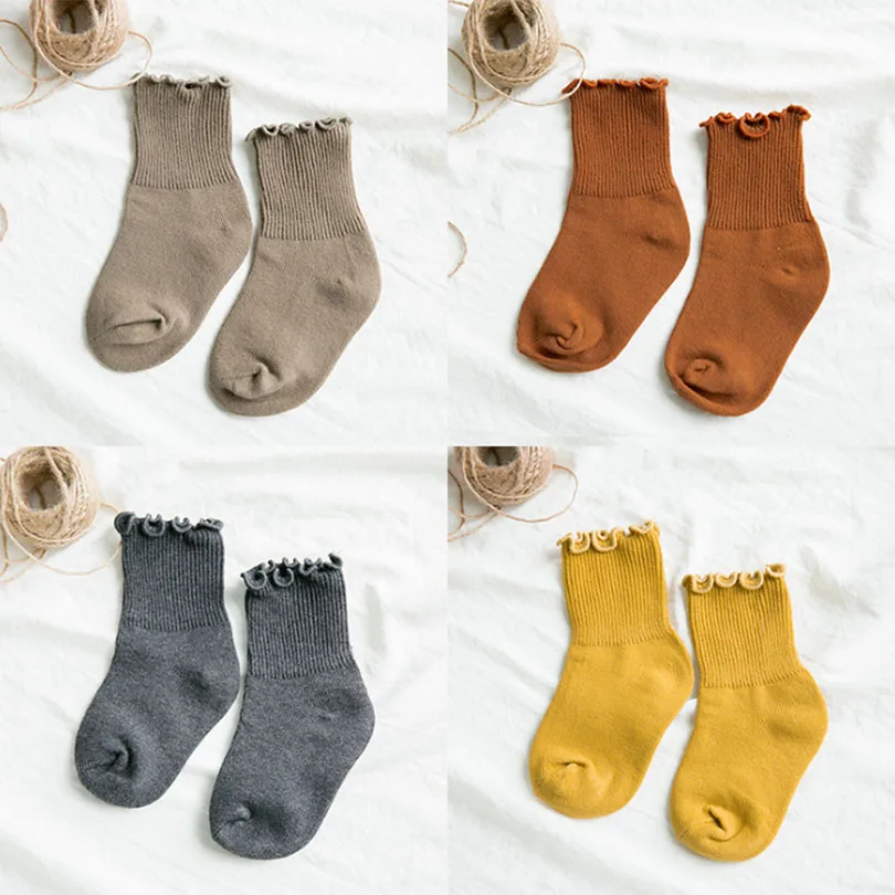 4 пара/лот; теплые зимние детские носки для маленьких мальчиков и девочек Однотонные хлопковые носки с оборками теплые разноцветные носки - Цвет: SOK20-8