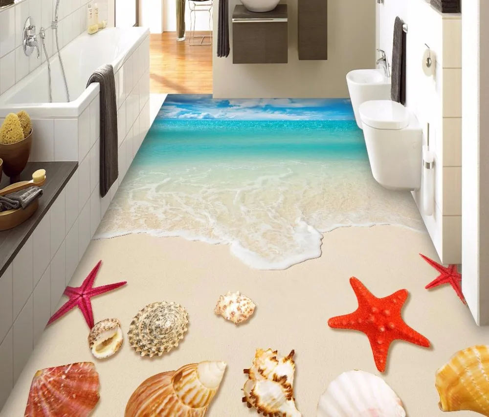 3d Пол Морская звезда пляжная оболочка 3D ПВХ пол обои живопись обои|pvc flooring