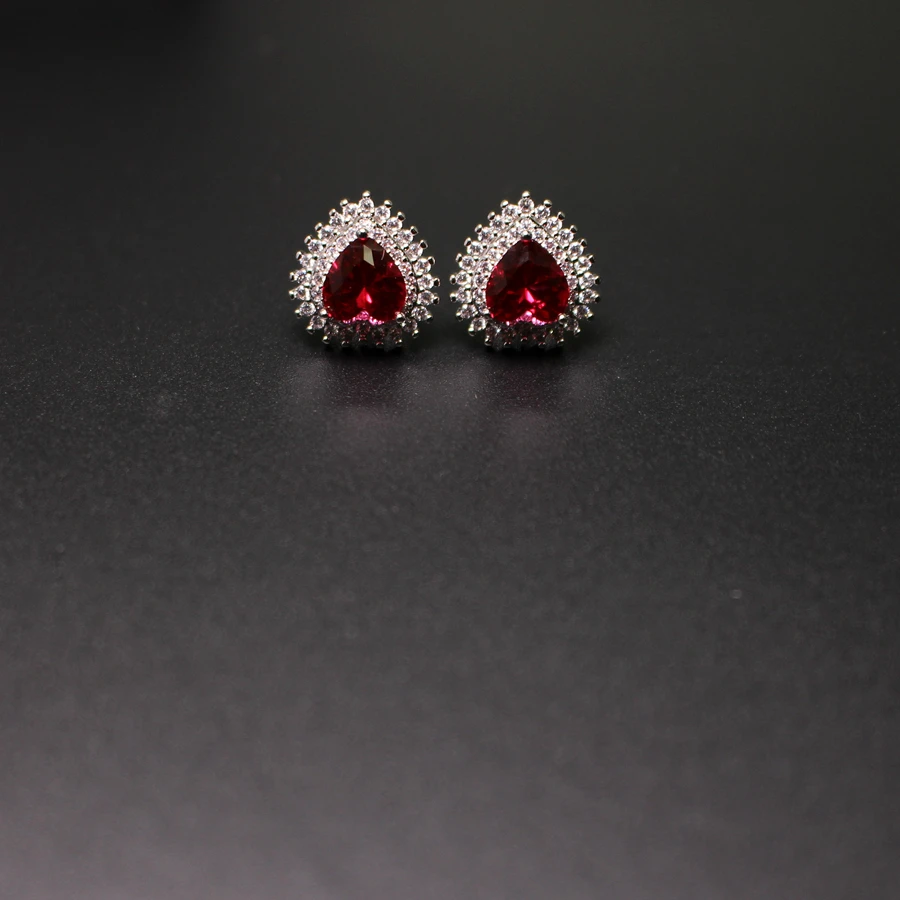 red heart shape Stud Earrings AAA cubic zircon Earring with white Rhodium Plated Jewelrystud