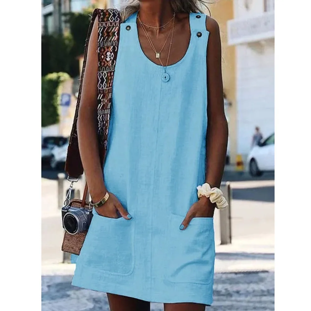 

Vestidos Crew Neck Women Dress Shift Casual Button Plain Cotton Dress Lady Summer Daily Causal Sexy Party Dress faldas mujer C4