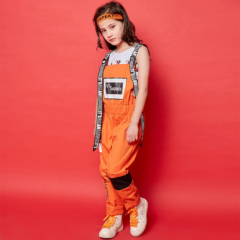 

Summer Jazz Dance Costume Kids Hip Hop Set Girls Vest And Bib Pants Set Performance Street Dancing Clothes Stage Costume DQS1501