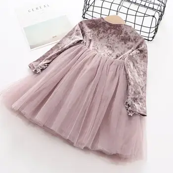 

Wholesale Spring Autumn Girl Dress Embroidery Lace Velvet Gauze Long Sleeve Princess Dress Children Clothing E7795