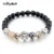 LongWay 8mm Natural Stone Beads Bracelet for Women And Man Antique Silver Color Lion Head Bracelets, Jewelry SBR160096103