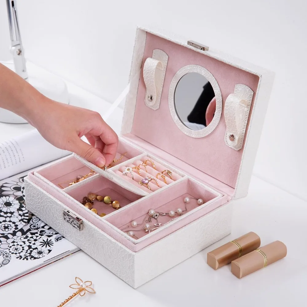 Новая портативная кожаная шкатулка для ювелирных изделий принцесса Европейский Корейский простой маленький мини-серьги ожерелье ручная коробка для хранения ювелирных изделий горячая распродажа