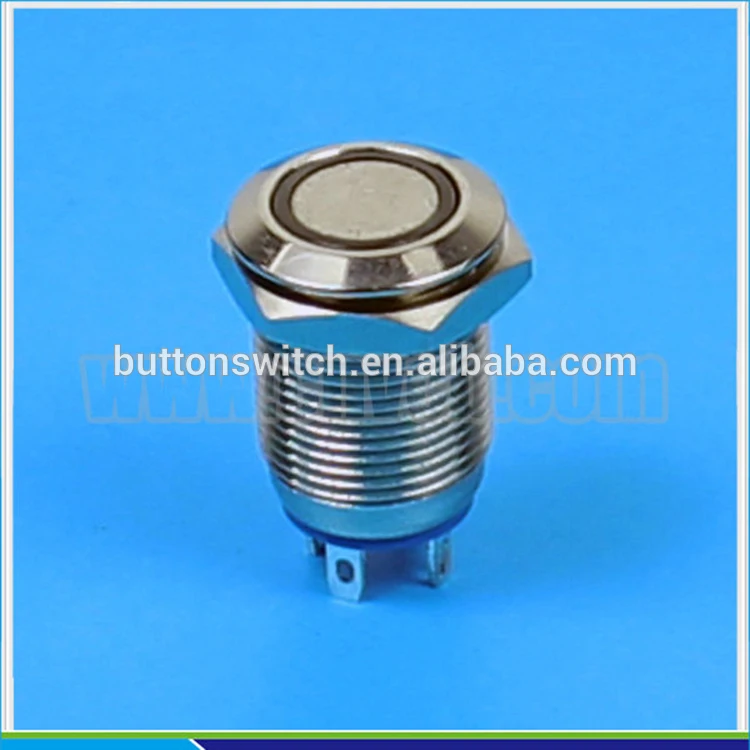 1221 12mm Flat round front head momentary ring type waterproof led switch