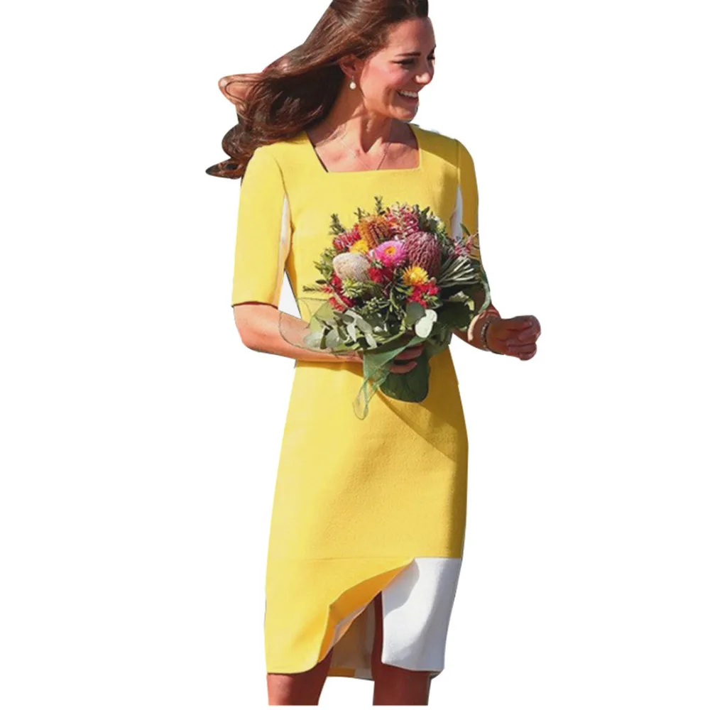 New-Fashion-Elegant-Celeb-Square-Collar-Middle-Sleeve-Patchwork-Pencil-Party-Cocktail-Work-Women-Dresses (1)