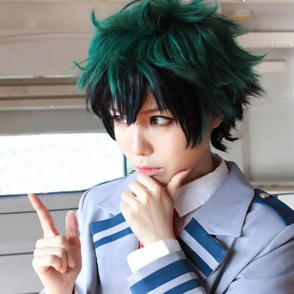 

My Boku no Hero Academia Izuku Midoriya Short Green Black Heat Resistant Cosplay Costume Wig