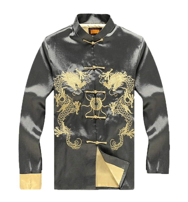 Vintage Embroidery Dragon Men Satin Jacket Chinese Style Kung Fu Coat