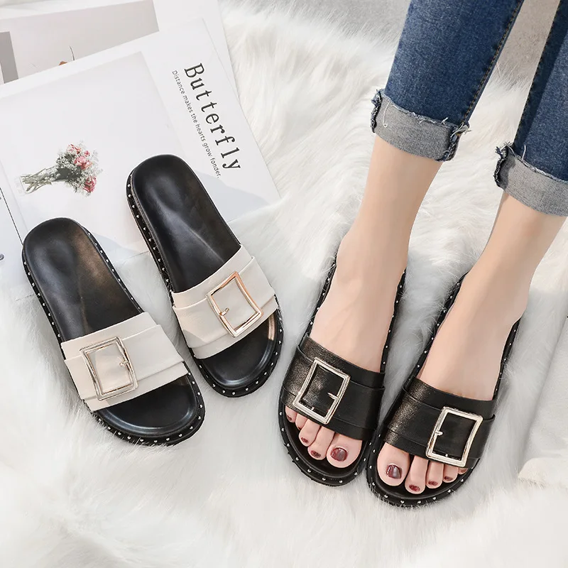 

Women's sandals 2019 summer new casual word-shaped muffin bottom thick sandals women's large size women's shoes Solid