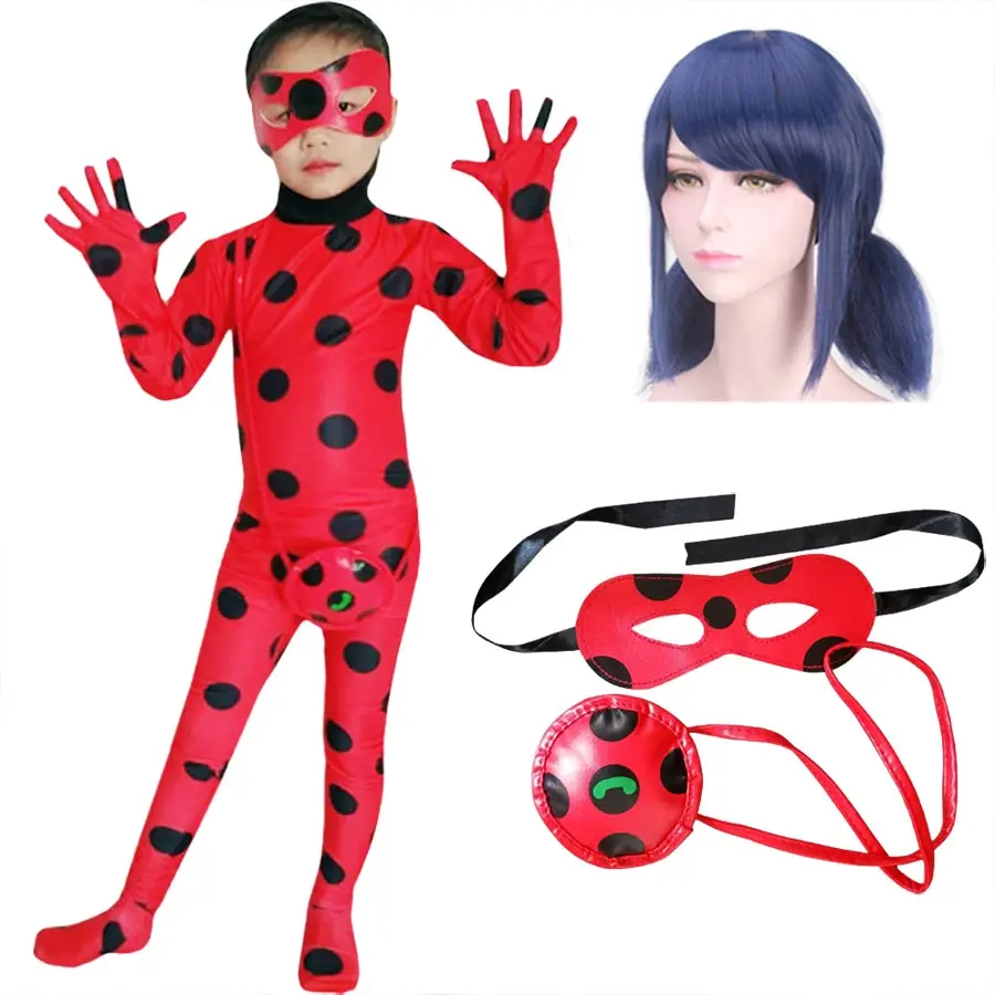 

Fantasia Adult Kids Ladybug Cosplay Costumes Lady Bug Party Costumes Ladybug Jumpsuit Fancy Halloween Cosplay Marinette Wig Gift