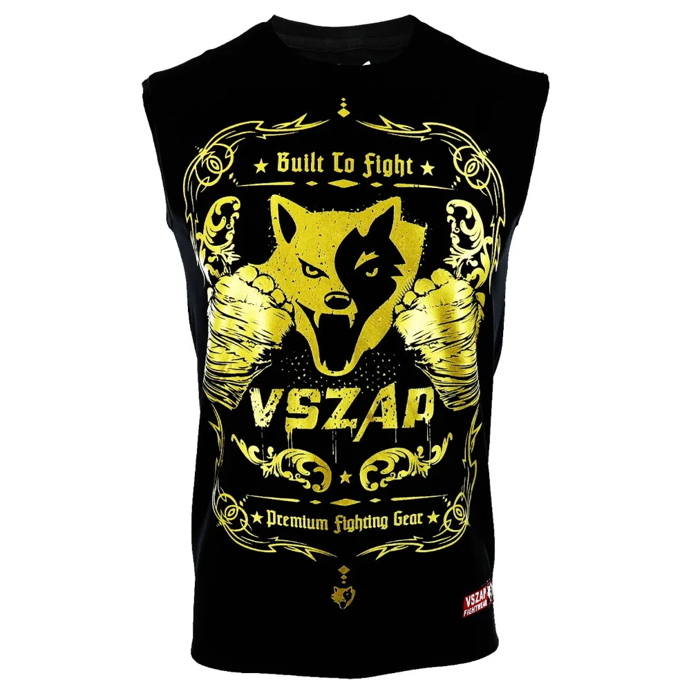 VSZAP без рукавов Майки для бокса Бои MMA Золотая футболка шорты спортзала фитнеса