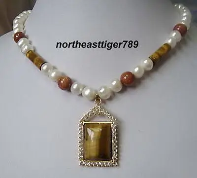 

Hot sale Free Shipping>>Real White Pearl Tigereye Opal Crystal 18KGP Pendant Necklace