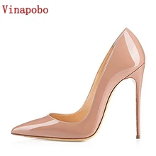 Vinapobo/ г. Новые модные женские туфли-лодочки на высоком каблуке Классические пикантные свадебные туфли на тонком каблуке, белого, красного, бежевого цвета, большие размеры 34-43