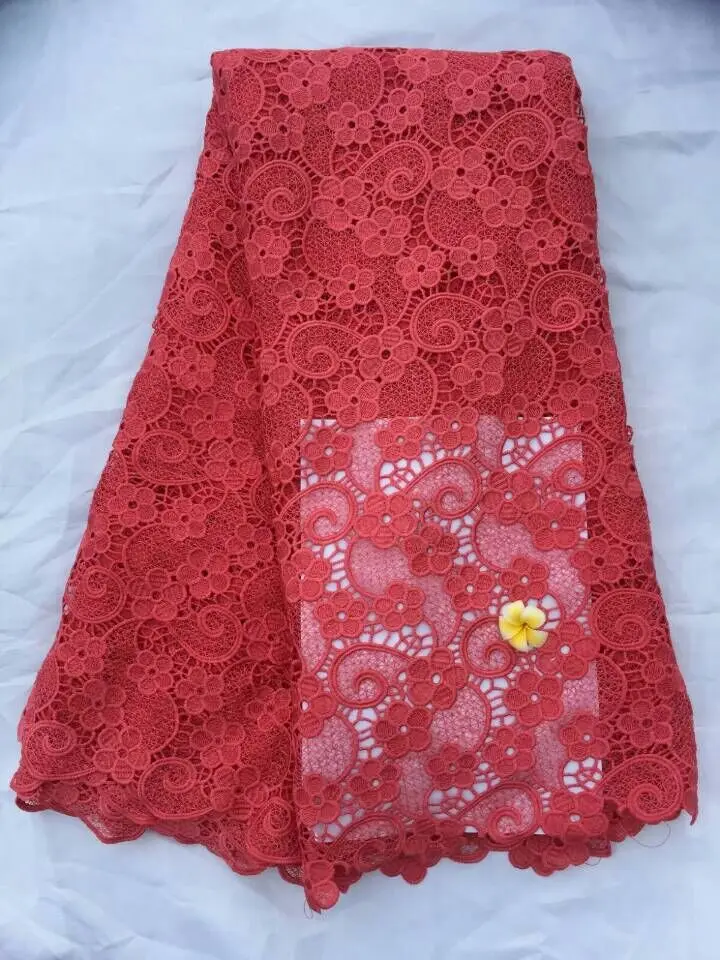 

5 Yards/pc gorgeous red flower guipure lace african embroidery water soluble lace fabric for party clothes QW21-4