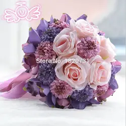 Свадебные Цветы Свадебные Букеты Пурпурная Роза Романтический Искусственный Свадебный Букет букет де mariage Кристалл Горячей Продажи