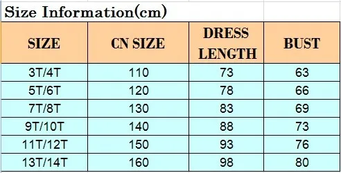 SIZE CHART -DAUGHTER