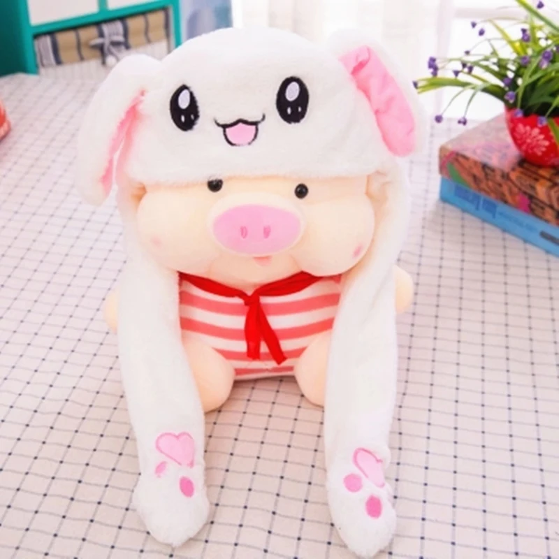 Cute Rabbit Toys Hat Hand Pressing Ear Move Kawaii Child Funny Toy Baby Comfortable Plush Animal Cap Hot Handle Sombrero T0730 (4)