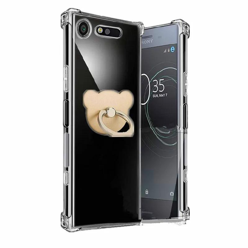 

For Xperia X Compact XP Four Angles Anti-Knock Ring Holder Soft TPU case for Sony XA XA1 Plus XA2 Ultra Transpaent Phone Shell