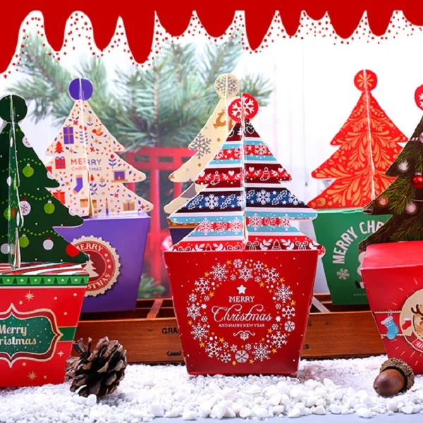 

Christmas Tree Design 12pcs mix style Paper Box Gifts Chocolate Cookie Packaging Storage Boxes Party Favors Decoration Use