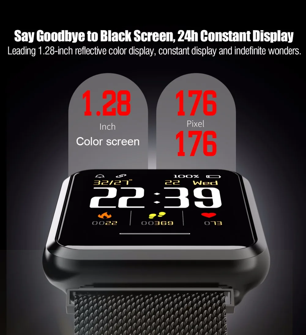 Slimy DK08 Смарт-часы 1,2" Bluetooth IP67 Водонепроницаемый 110 мАч Смарт-часы для Мужские Женские наручные часы с монитором сердечного ритма