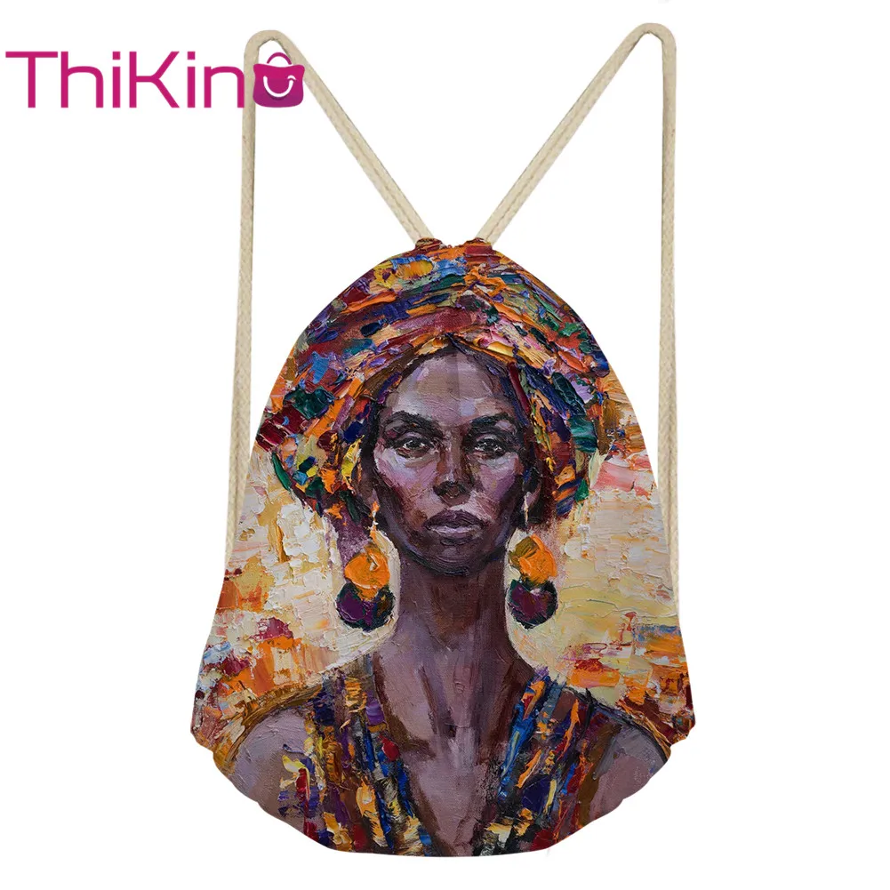 

Thikin Black Girl Paint Casual Sack Drawstring Bag for Women Travel Backpack Toddler Softback Lady Beach Mochila DrawString Bag