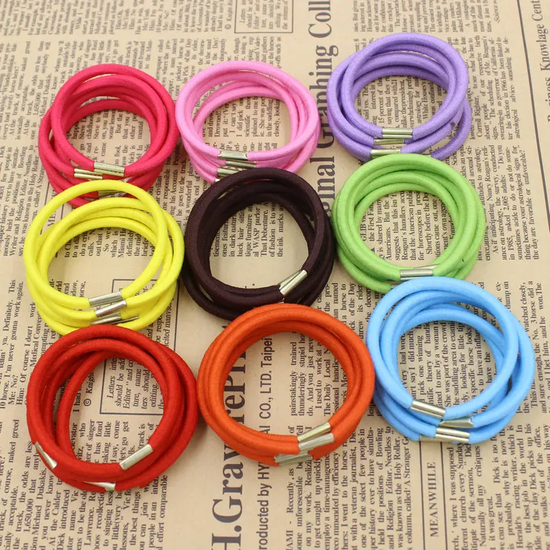 10pcs/lot Basic DIY Color Elastic Hair Rubber Bands Women Ponytail Holders Cute Metal Button Girls Accessories Tie Gum |