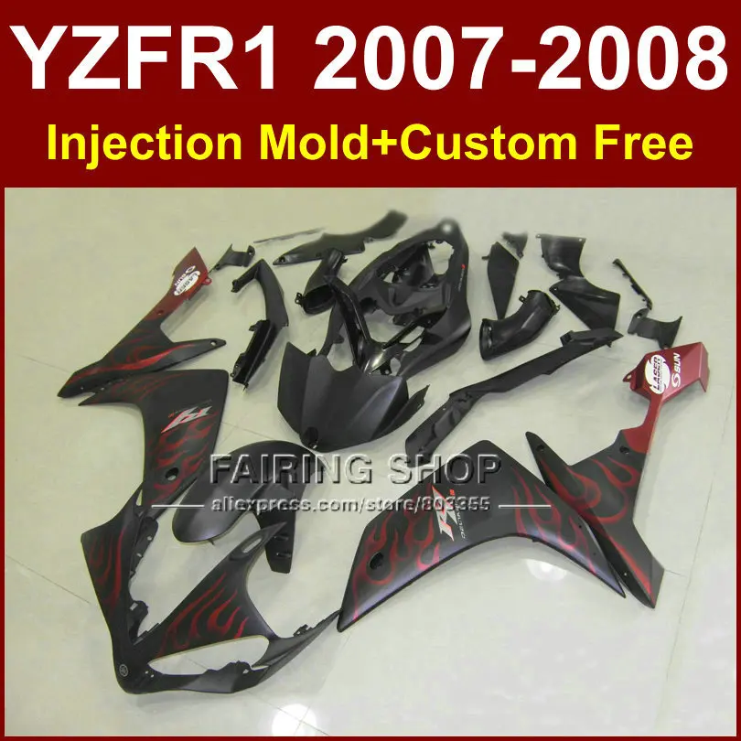 Комплект обтекателей для мотоцикла YAMAHA YZFR1 2007 2008 YZF R1 YZF1000 1000 07 08 красный пламя в