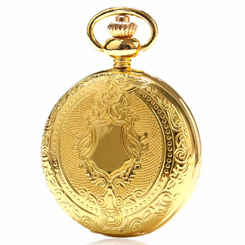 Винтаж Ретро Для мужчин женское платье цвета: золотистый, серебристый щит круглый корпус кварцевые карманные часы+ цепь Relogio де Bolso подарок