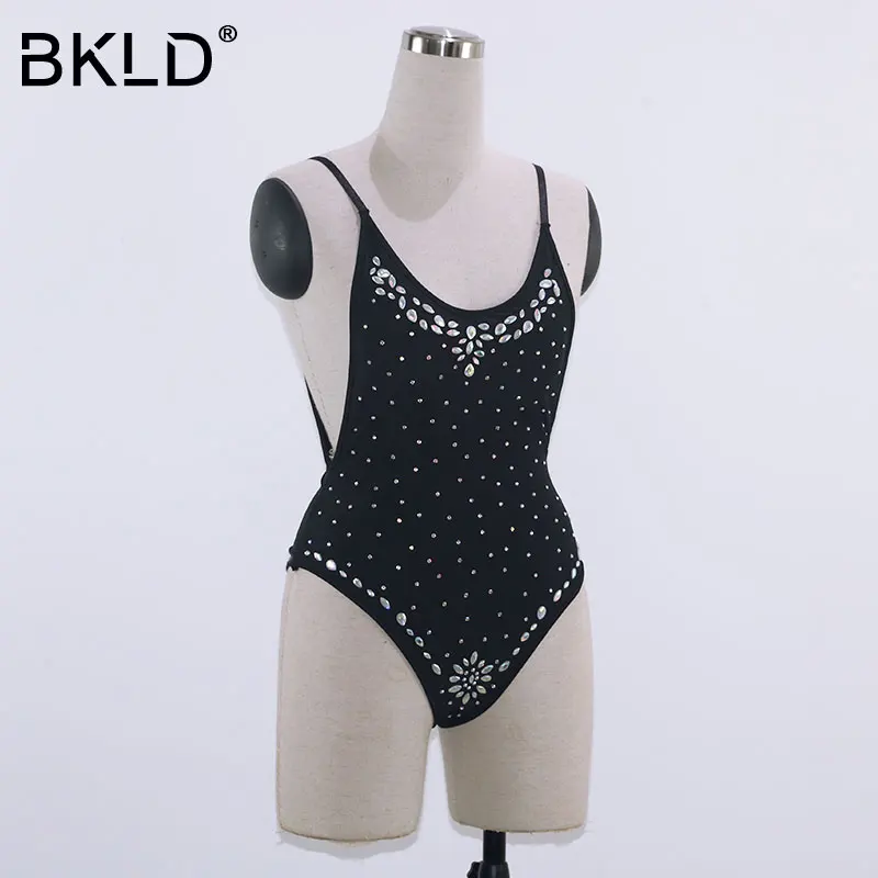BKLD 2018 New Fashion Elegant Rhinestone Embellished Patchwork Women Sleeveless Bandage Jumpsuits Sexy Summer Backless Bodysuits