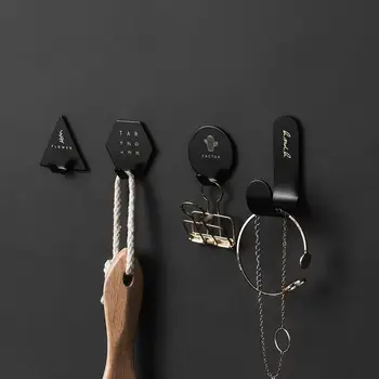 

4Pcs/set Geometric Patterns Wrought Iron Hook Home Decorative Bathroom Wall Mounted Cloth Hanger For Coats Hats Towels Keys Hook