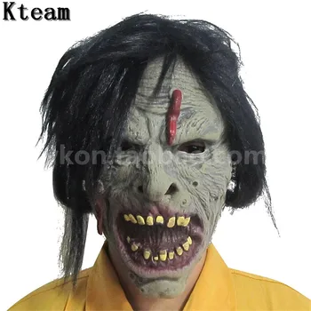 

Top Grade 100% Latex Super Horror Halloween Costume Mask Zombie Scary Face Head Mask Fancy Dress Adult Costume with Black Hair