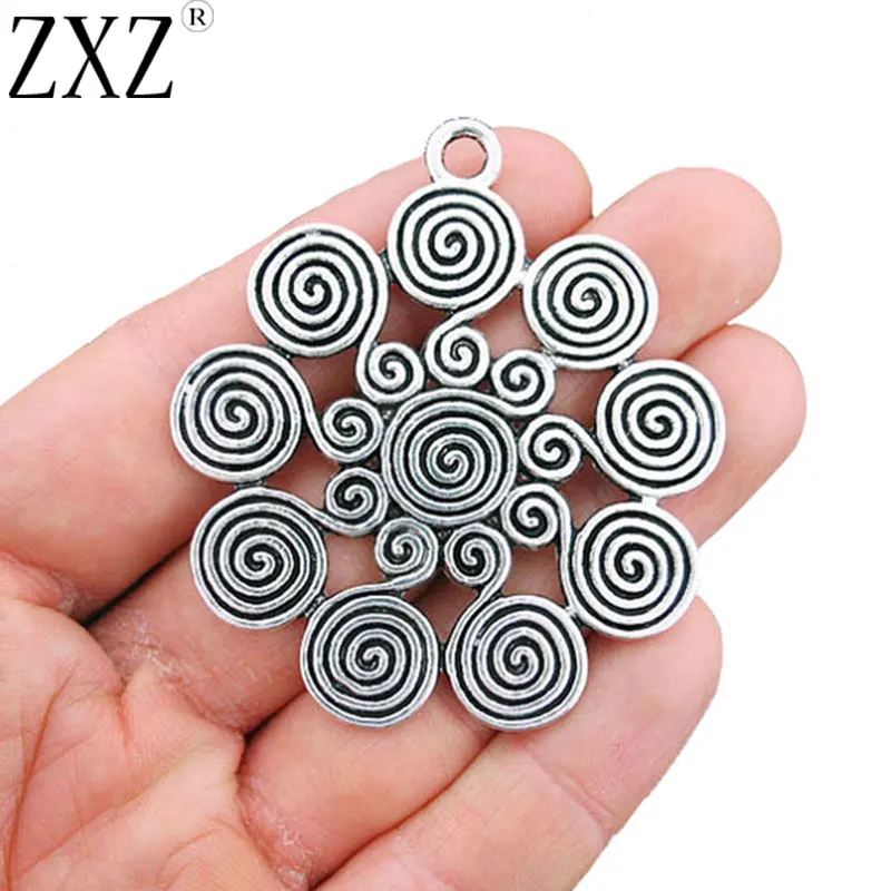 

ZXZ 5pcs Antique Silver Tone Large Swirl Spiral Design Charms Pendants for Jewelry Making Findings 62x56mm