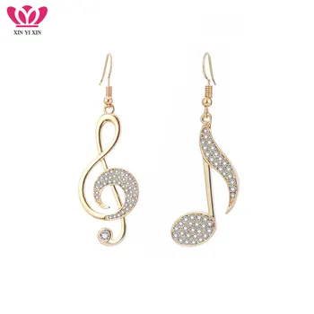 Gold Color Music Notes Drop Earrings Full CZ Clear Crystal Earring Musical Fans Big Earrings For Women Fashion Jewelry 2020
