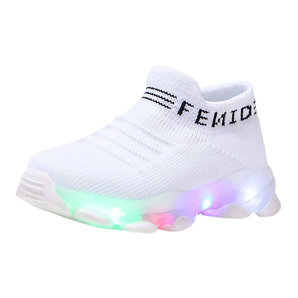 Детские светящиеся носки с буквенным принтом для маленьких мальчиков и девочек; спортивные кроссовки; повседневная обувь; светящаяся детская обувь для бега;# F