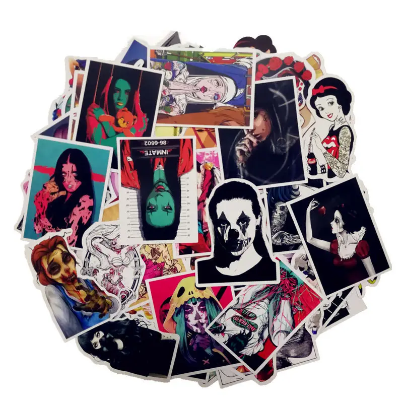 

100 Pcs Mixed Horror Stickers for Luggage Laptop Skateboard Bicycle Motorcycle Car Styling Decals Terror Cool Waterproof Sticker
