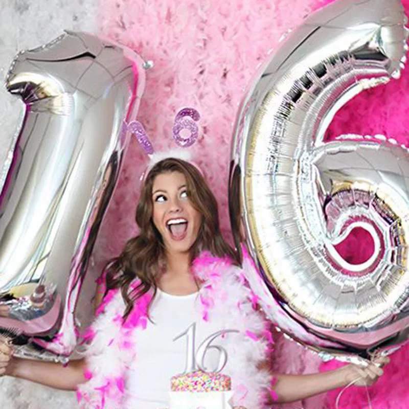 

32 inches Rose Gold Sliver Number Foil Balloons Large For Birthday Party Wedding Decoration