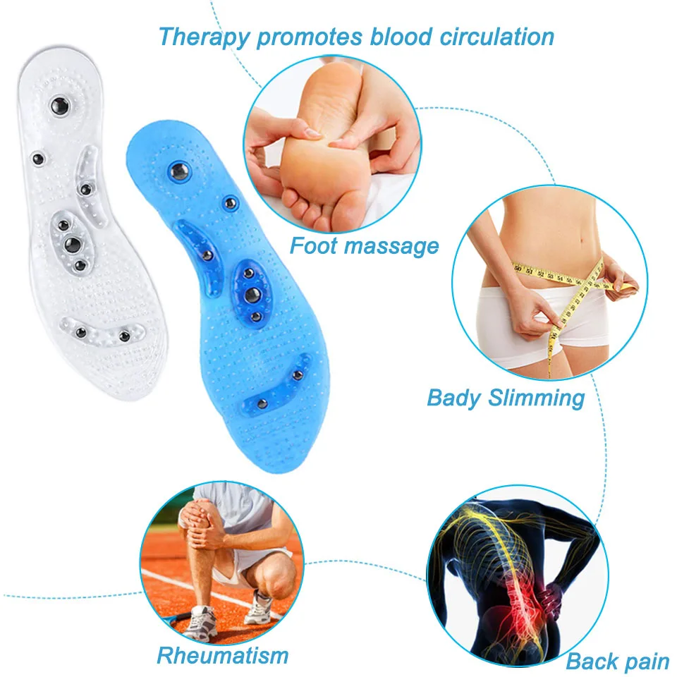 Акупрессура Магнитная терапия ног рефлексотерапия боли стельки обуви ортопедические 1 пара моющиеся Симпатичные Силиконовые стельки обуви