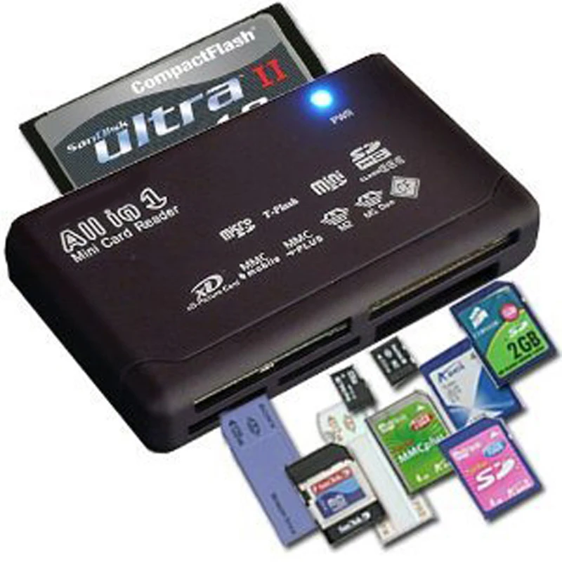 Image All in One Memory Card Reader USB External SD SDHC Mini Micro M2 MMC XD CF Black