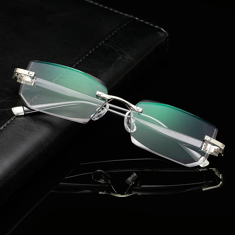 

Noble Elegant Diamond Cutting Gray lenses Men Women Rimless Reading Glasses +1.0+1.5+2.0+2.5~+4.0 Bussiness Hyperopia Glasses