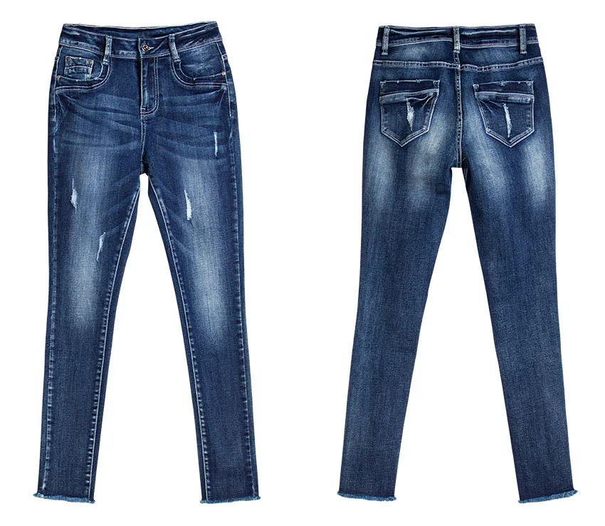 2018 jeans autumn and winter in Europe and the United States women's stretch slim thickened warm jean small leg pants nine points pencil pants (18)
