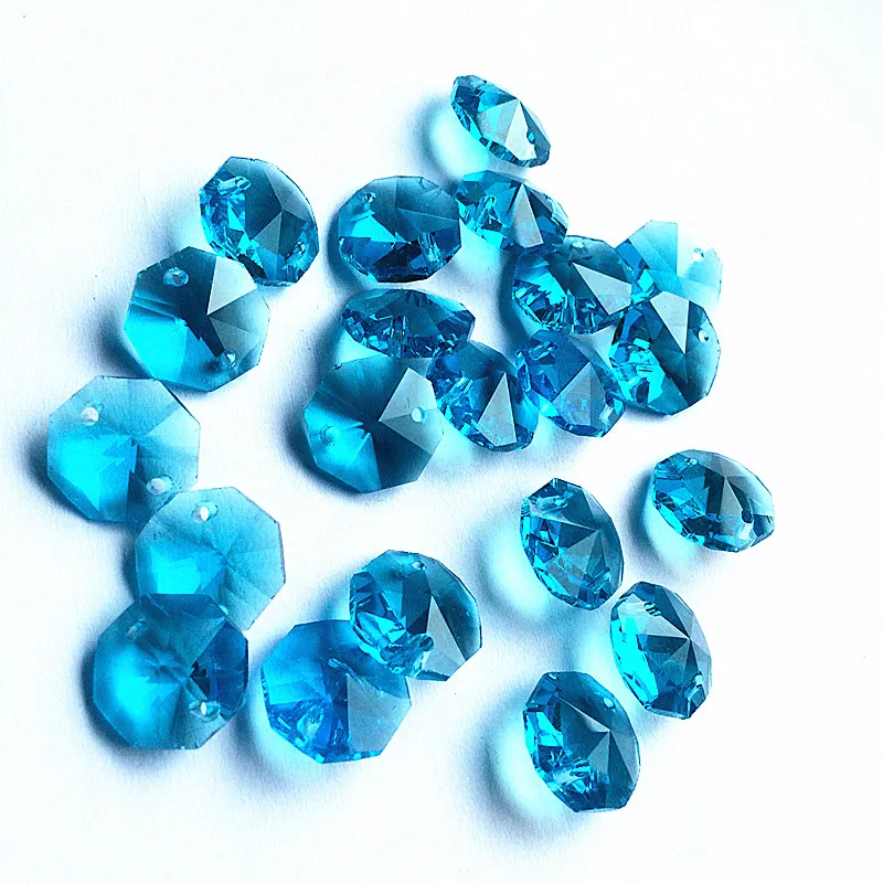 

Free Shipping 100pcs/Lot Aqua 14mm Crystal Octagon Beads In 2 Holes For Chandelier Crystals Home Decoration Accessories