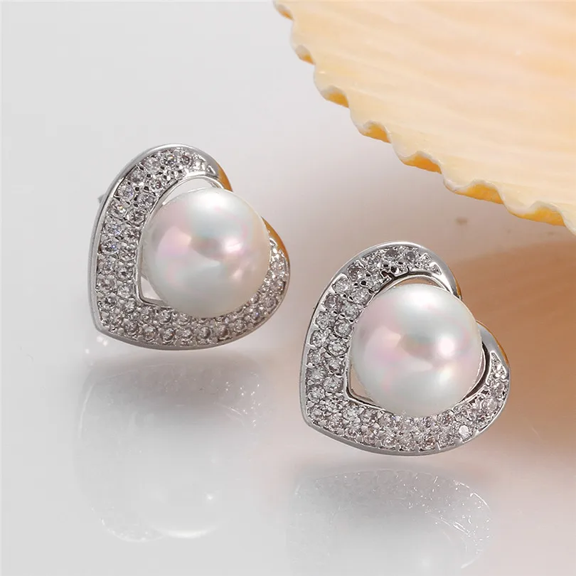 Unique Clic White Gold Pearl Stud Earrings Heart Shaped Elegant Unique Clic White Gold Pearl Stud Earrings Heart Shaped Elegant Fashion Jewelry Accessory For Women Gifts In From
