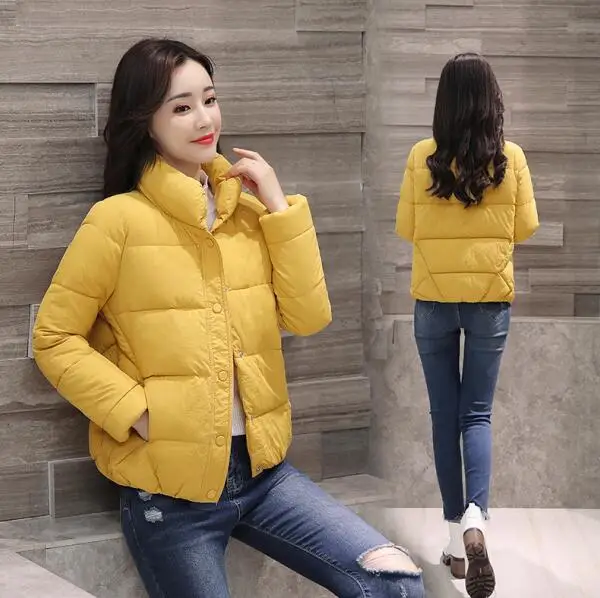 Зимняя женская куртка со стоячим воротником, с большими карманами, верхняя одежда, женская зимняя куртка s, короткая, Casaco Feminino Inverno, пальто, парка - Цвет: Цвет: желтый
